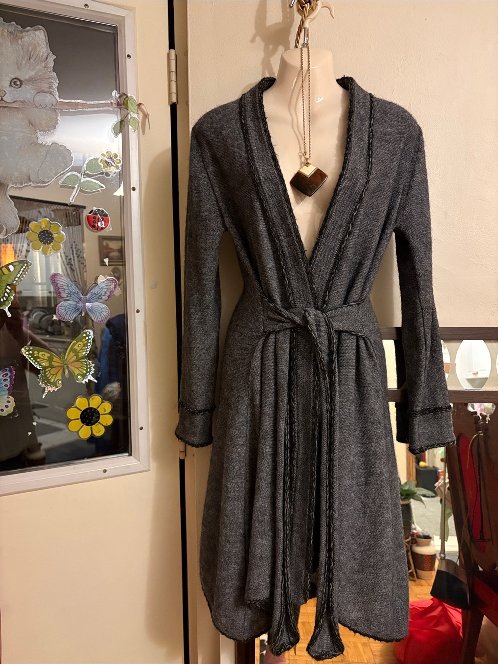Joseph Ribkoff Charcoal Gray Wrap Cardigan with Tie Belt